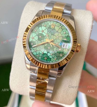 Swiss Copy Rolex 31mm new Datejust Green Floral motif Oyster Bracelet